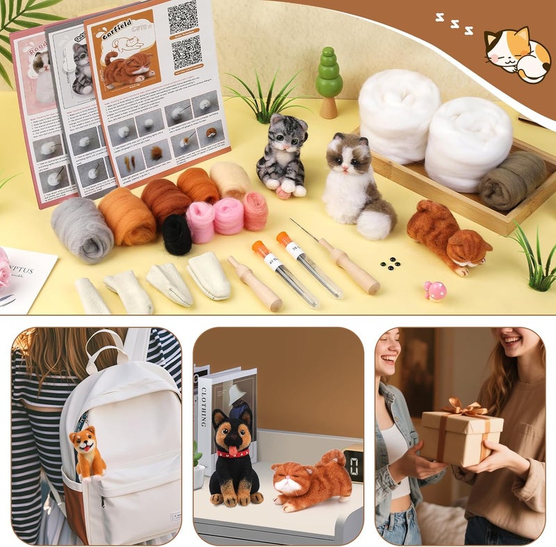 Mayboos 12 Pcs Needle Felting Kit, Animal Needle Felting Beginner Kits Wool Felt Needle Felting Tools with Instruction for DIY Craft Animal Home Decoration - Image 3